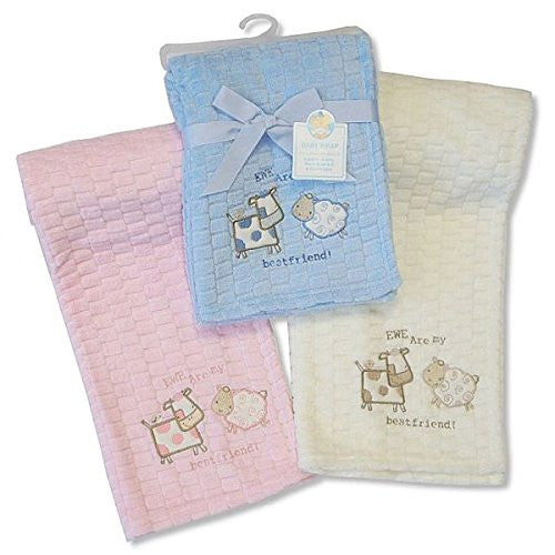 Pram Blanket/Wrap in a minky soft material with square pattern Blue - hanrattycraftsgifts.co.uk