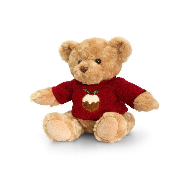 christmas bear in a jumper with pudding on 30cm - hanrattycraftsgifts.co.uk