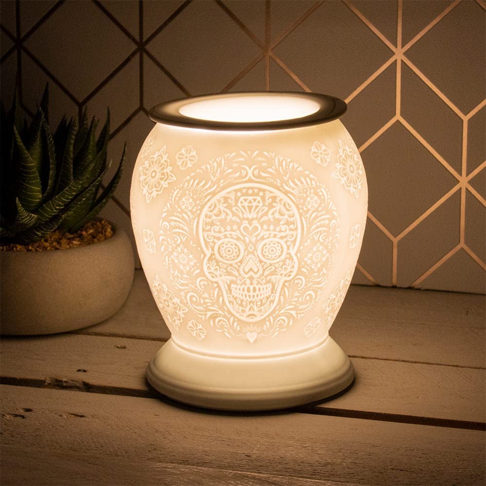 Desire Aroma White Ceramic Aroma Lamp Electric Wax Melt Warmer Oil Burner Calavera Skull