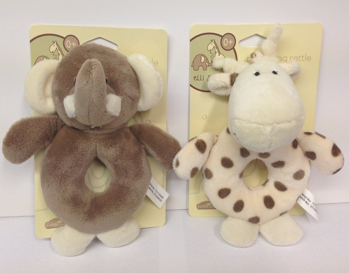 Elli & Raff Plush Ring Rattle (Pair) Elephant & Giraffe - hanrattycraftsgifts.co.uk