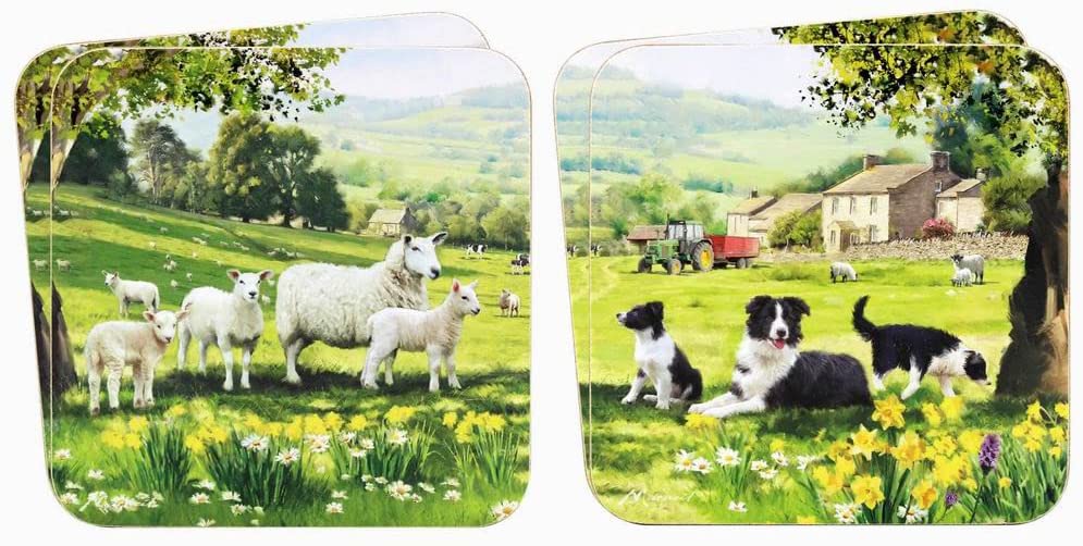 Coaster Border Collie and Sheep, 4 pieces