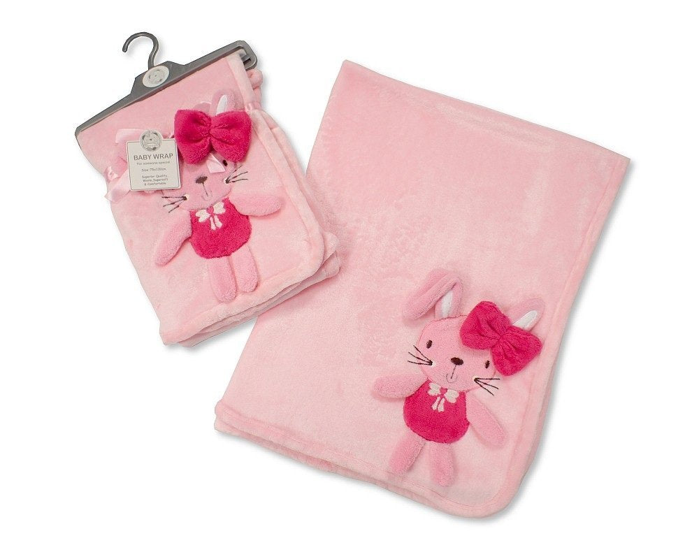 Beautiful Very Soft Baby/Child Small Rabbit Applique 3D Pink Blanket 75 x 100 cm - hanrattycraftsgifts.co.uk