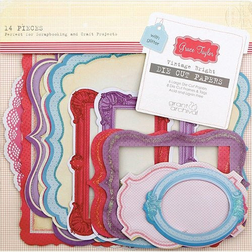 Grace Taylor Die-Cut Paper & Frames 14/Pkg-Vintage Brights - hanrattycraftsgifts.co.uk