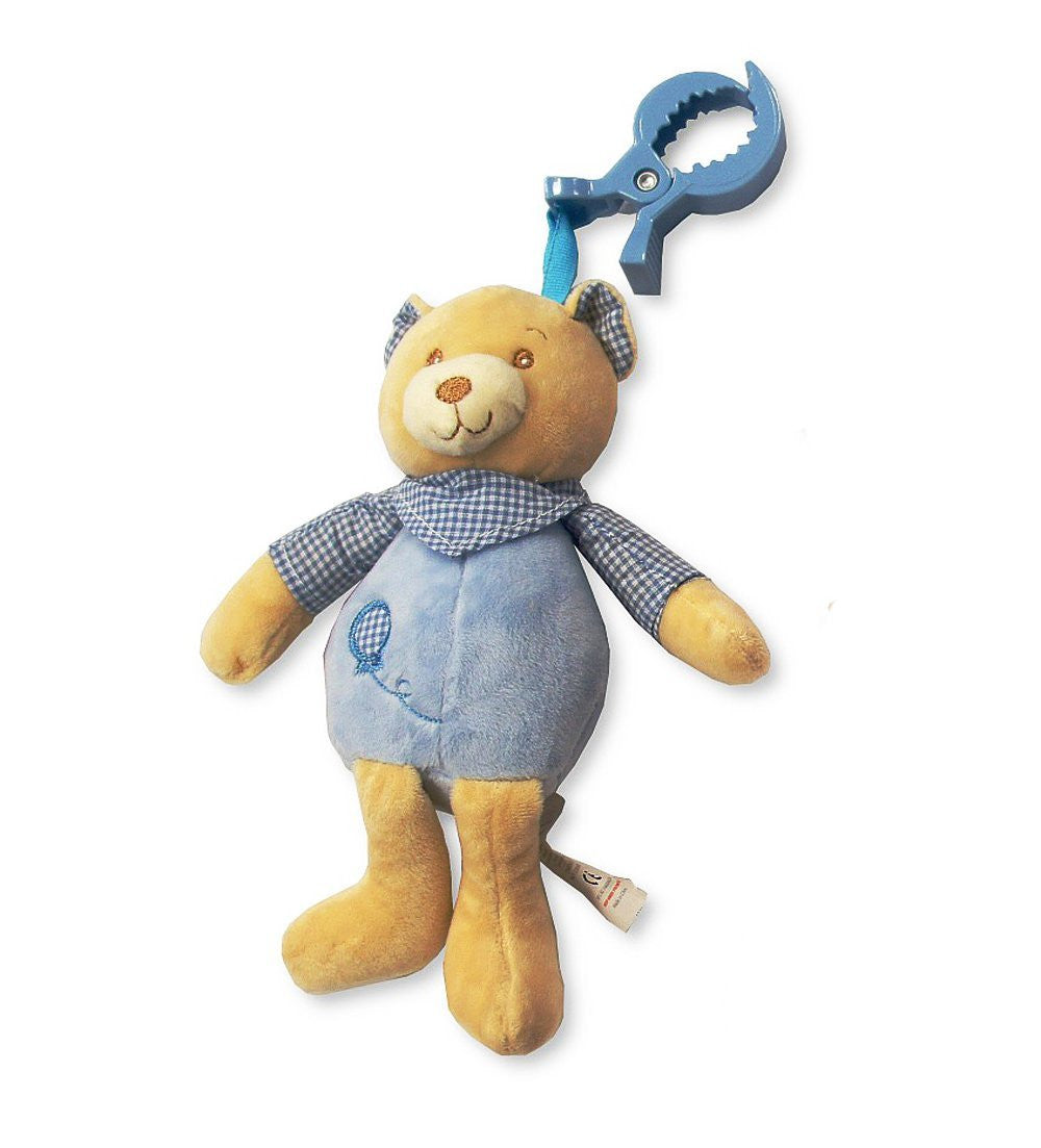 Baby Boys Blue Soft Teddy Bear Clip On Pushchair, Cot & Car Seat Toy - Suitable From Birth - hanrattycraftsgifts.co.uk