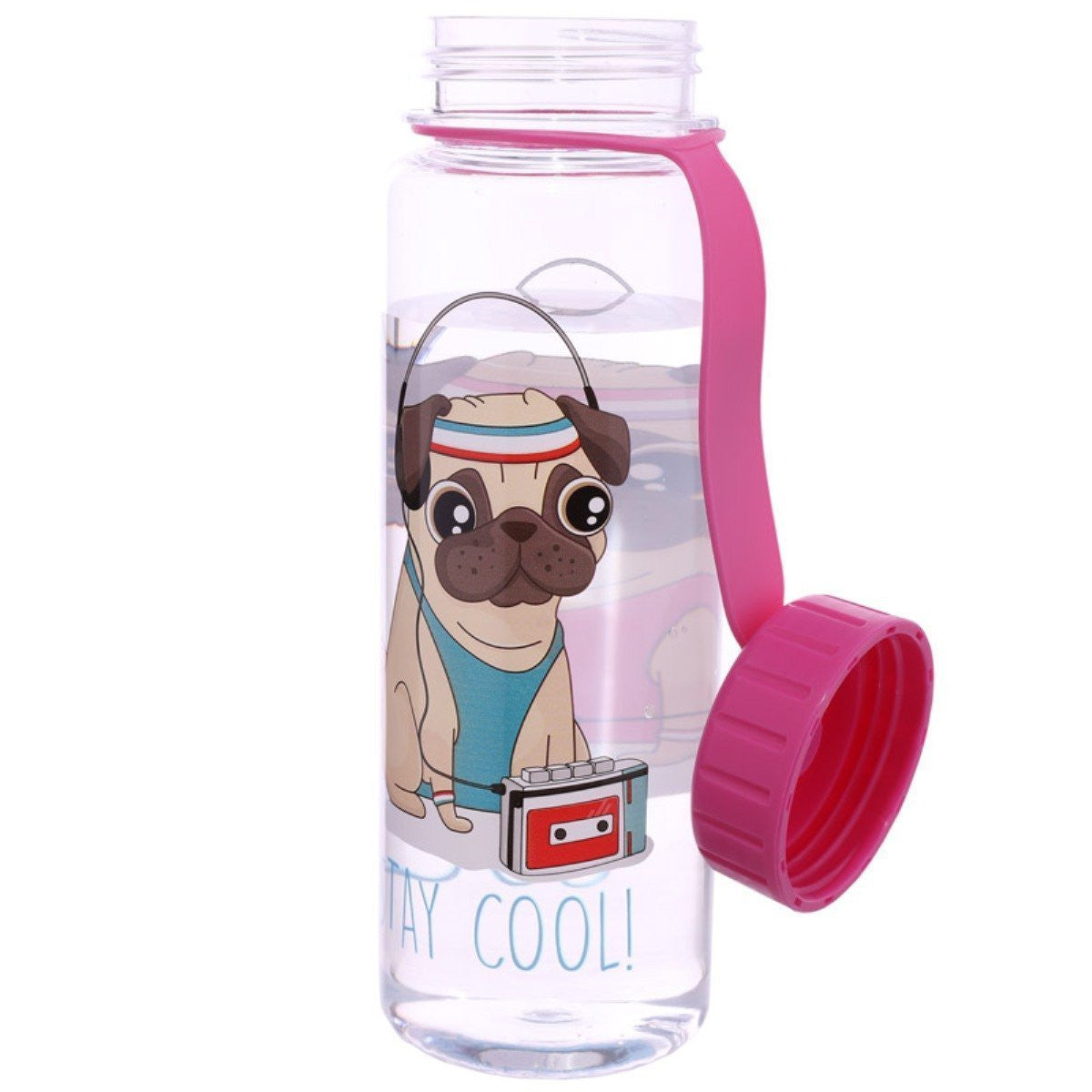 Funky Pug Stay Cool Design 500ml Bottle Fun for all the family at home, work or on holiday. Great for Pug Dog Lovers - hanrattycraftsgifts.co.uk