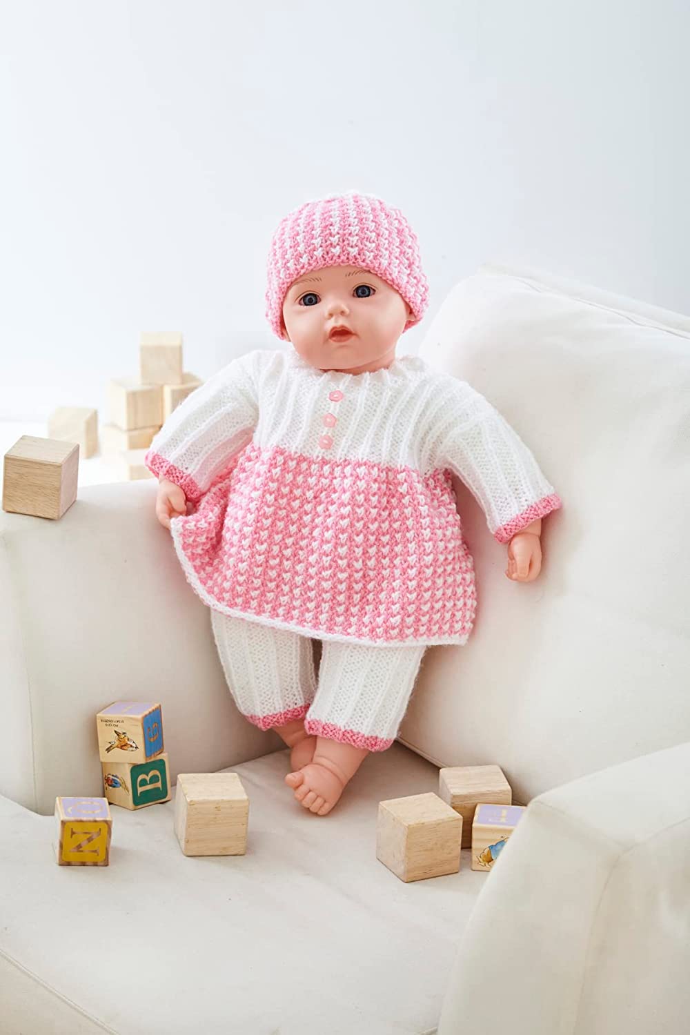 King Cole Double Knit Knitting Pattern Doll Top Pants Jacket Bootees & Hat (5924)