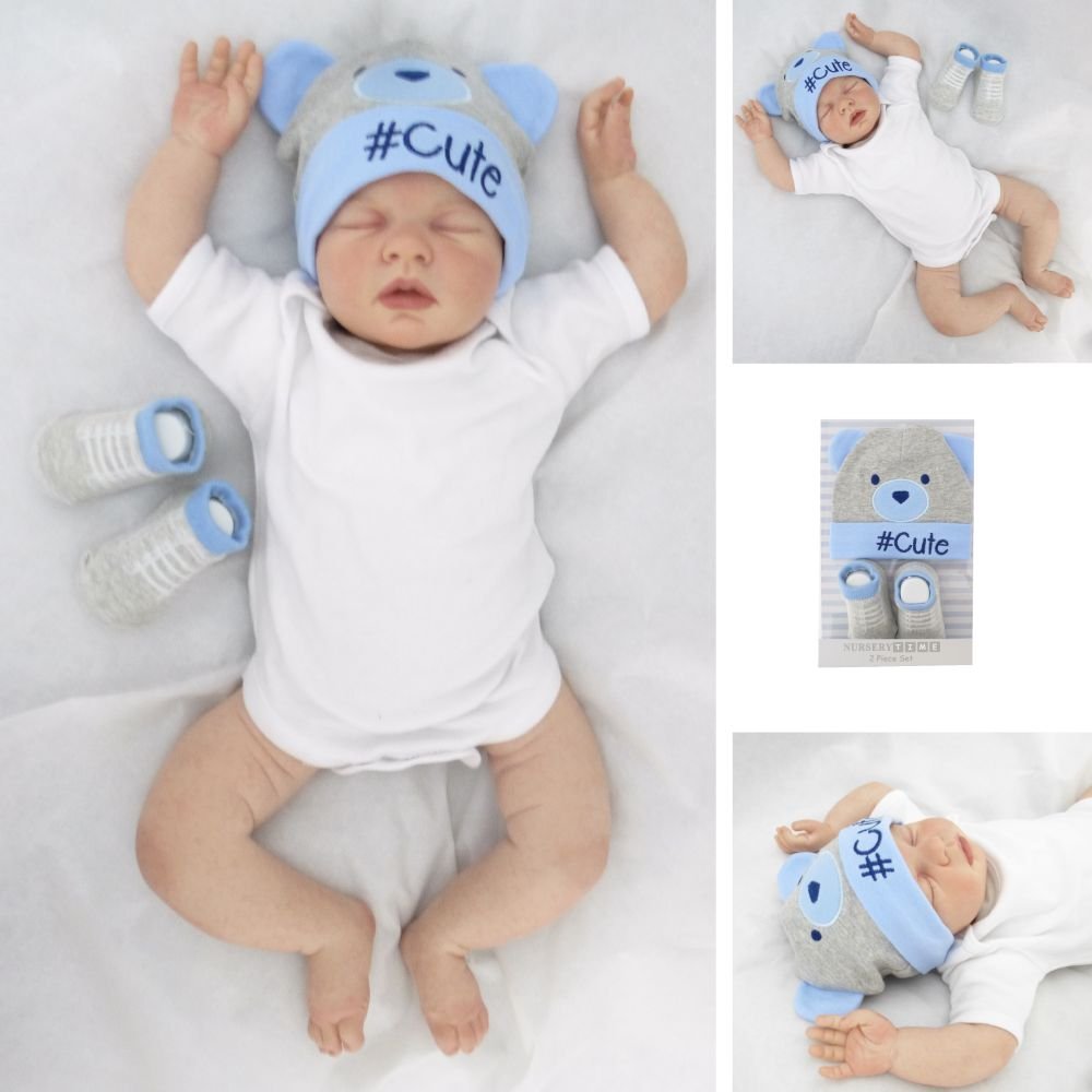 Boys Hat and Socks Set 0-6 Months Grey/Blue - hanrattycraftsgifts.co.uk