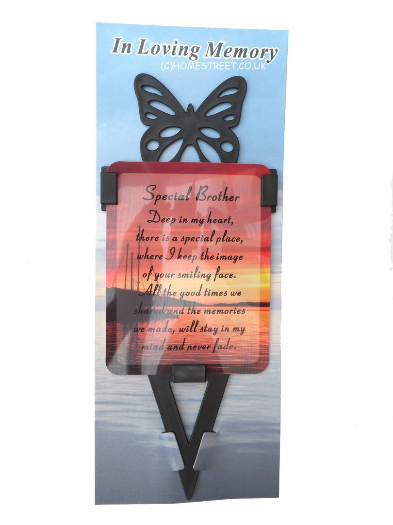 Brother Memorial Laminated Card With Butterfly Stake Holder And Special Message By Homestreet - hanrattycraftsgifts.co.uk
