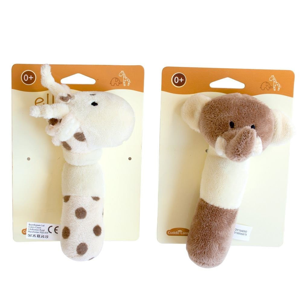 Elli & Raff Pair of Brown and Cream Plush Rattles - hanrattycraftsgifts.co.uk