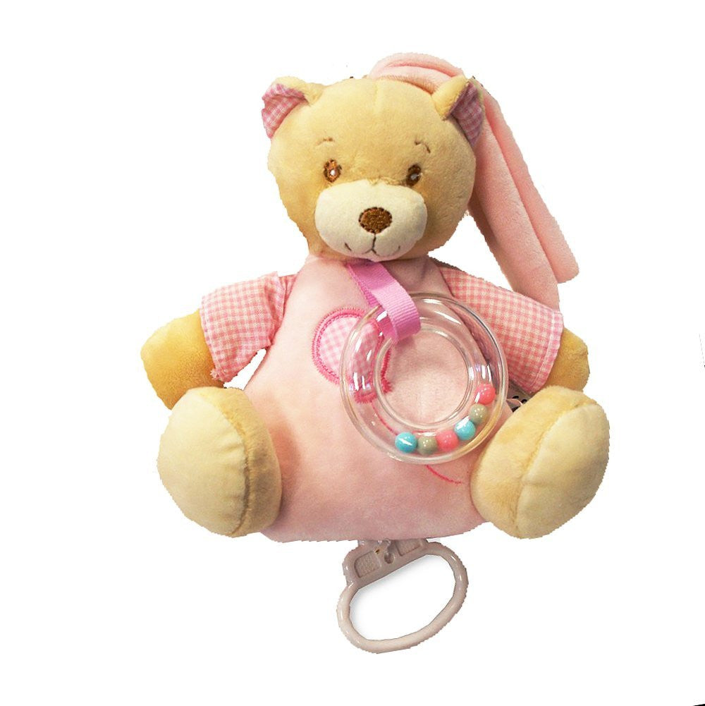 Baby Girls Pink Soft Teddy Bear Pull String Musical Activity Rattle Toy - hanrattycraftsgifts.co.uk