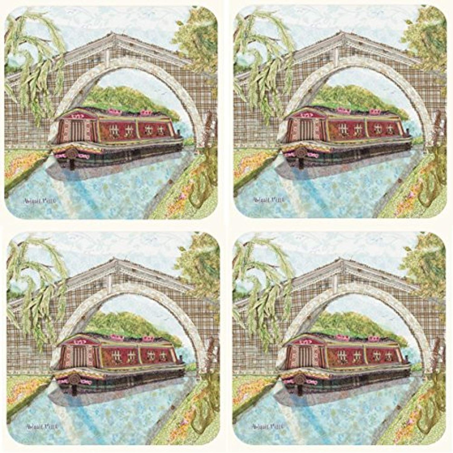 Set of 4 Canal Barge Coasters by Abigail Mill Pack of Four - hanrattycraftsgifts.co.uk