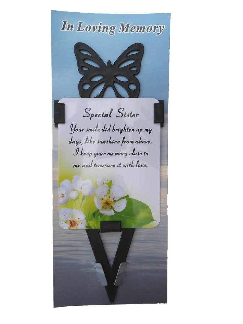 Sister Memorial Laminated Card With Butterfly Stake Holder And Special Message By Homestreet - hanrattycraftsgifts.co.uk