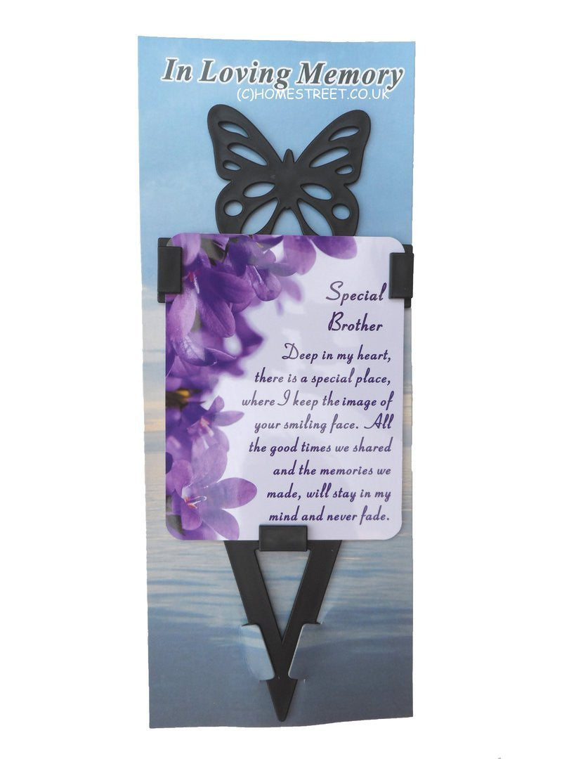 Brother Memorial Laminated Card With Butterfly Stake Holder And Special Message By Homestreet - hanrattycraftsgifts.co.uk
