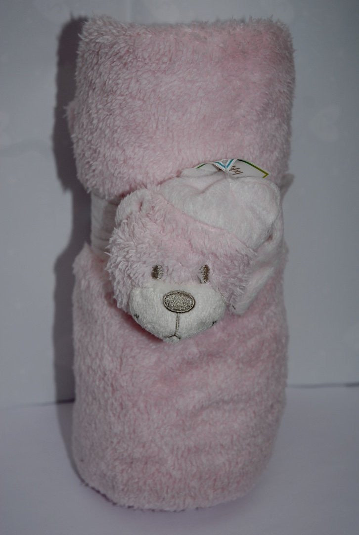 Pale Pink Teddy With Night Cap Huggable Baby Blanket Combo : - Set includes Plush Animal and Plush Animal Blanket - hanrattycraftsgifts.co.uk