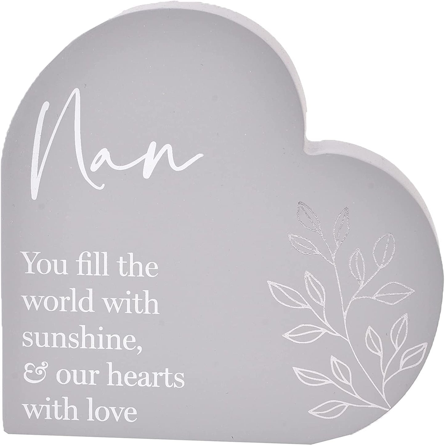 Widdop and Co Grey Heart MDF Plaque - Floral - Nan