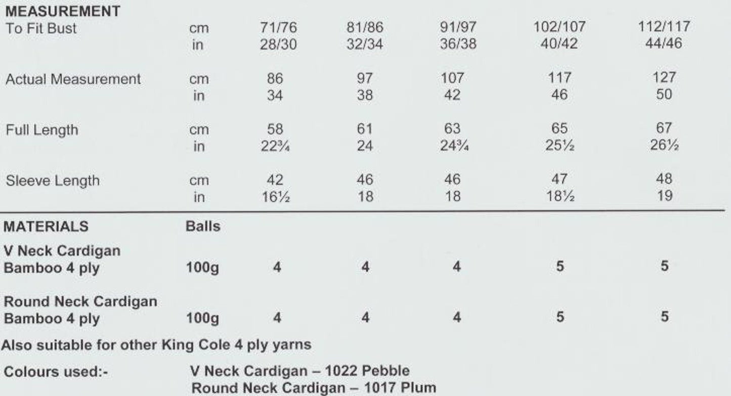 King Cole 4 Ply Pattern - 3926 Womens V Neck and Round Neck Cardigans by King Cole - King Cole Patterns - hanrattycraftsgifts.co.uk