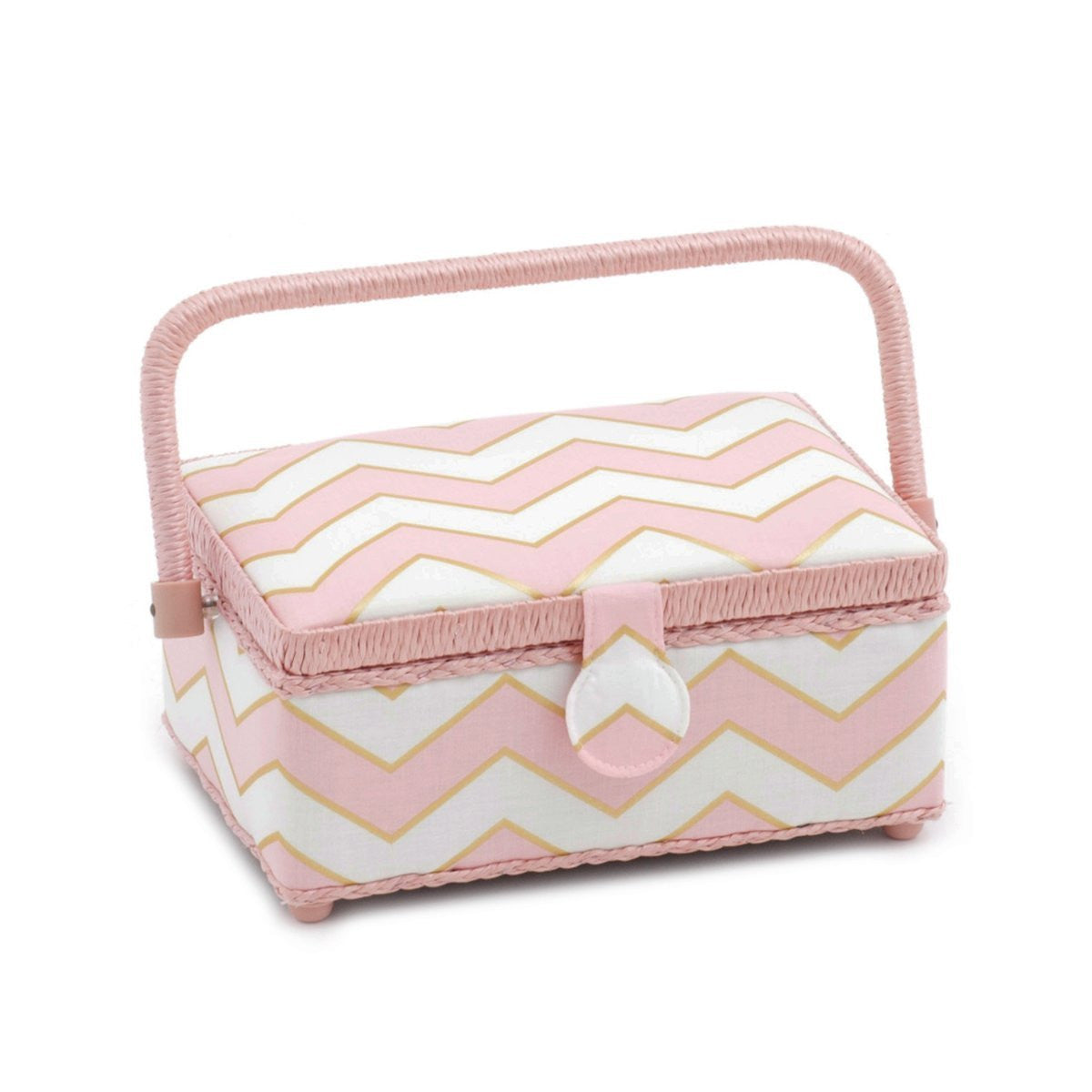 Hobby Gift 'Chevron Pearlised Blush' Small Rectangle Sewing Box 24 x 16 x 11cm (d/w/h) - hanrattycraftsgifts.co.uk