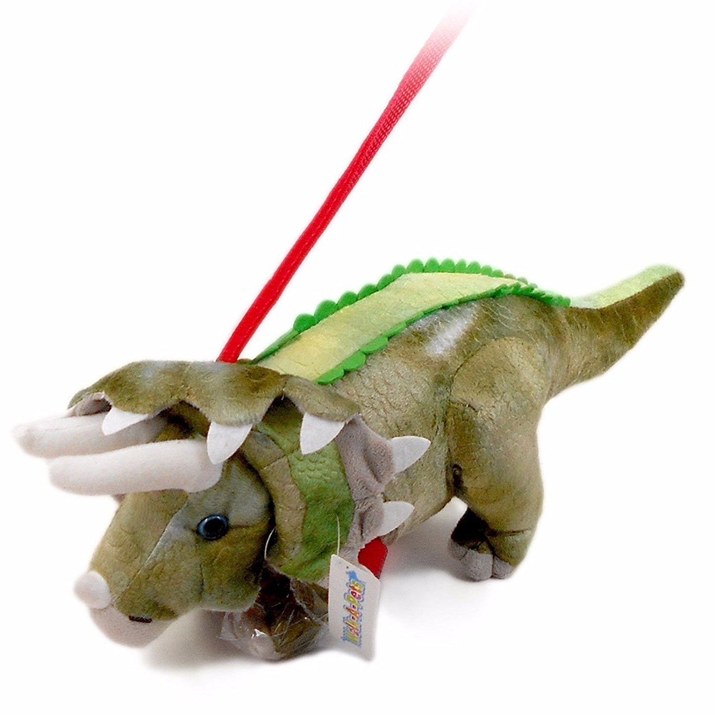 WALK-A-PETS - Plush 16" TRICERATOPS Soft Toy On Rigid Lead (white or red) - hanrattycraftsgifts.co.uk