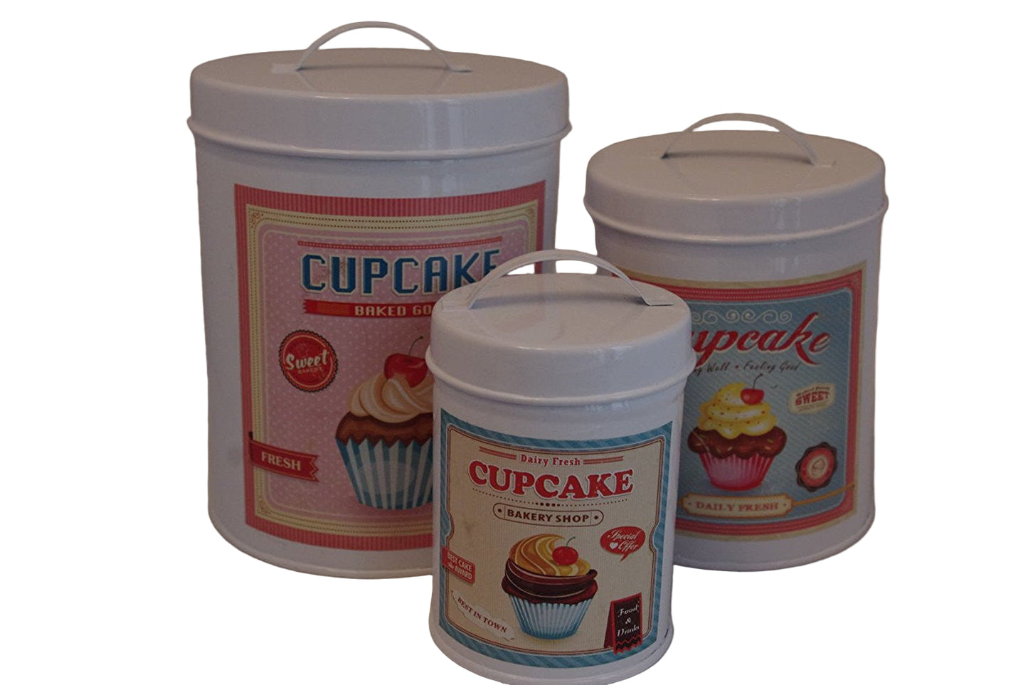 set 3 distressed shabby chic cupcake canister - hanrattycraftsgifts.co.uk