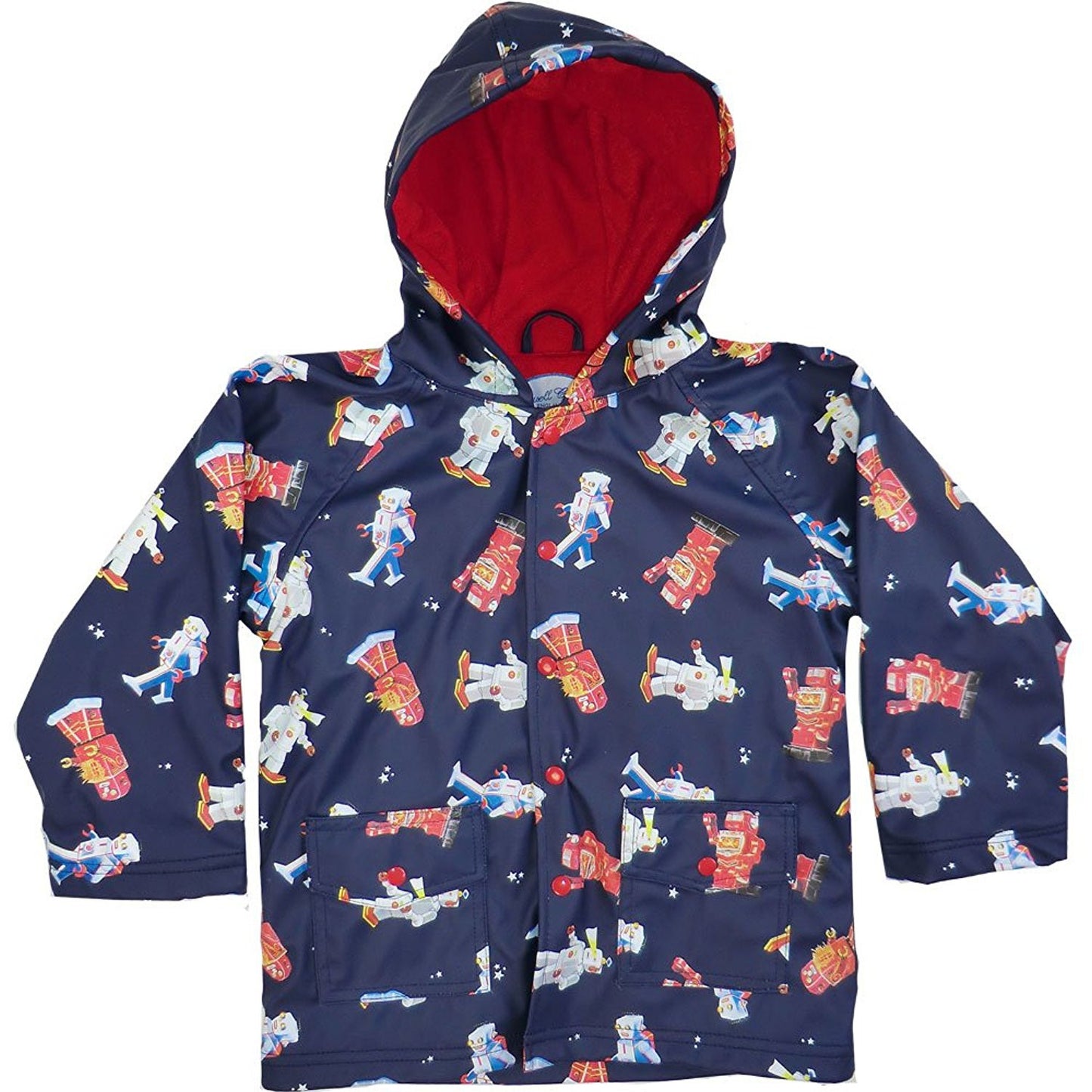 Powell Craft Boys Vintage Robot Raincoat. Navy Blue. - hanrattycraftsgifts.co.uk