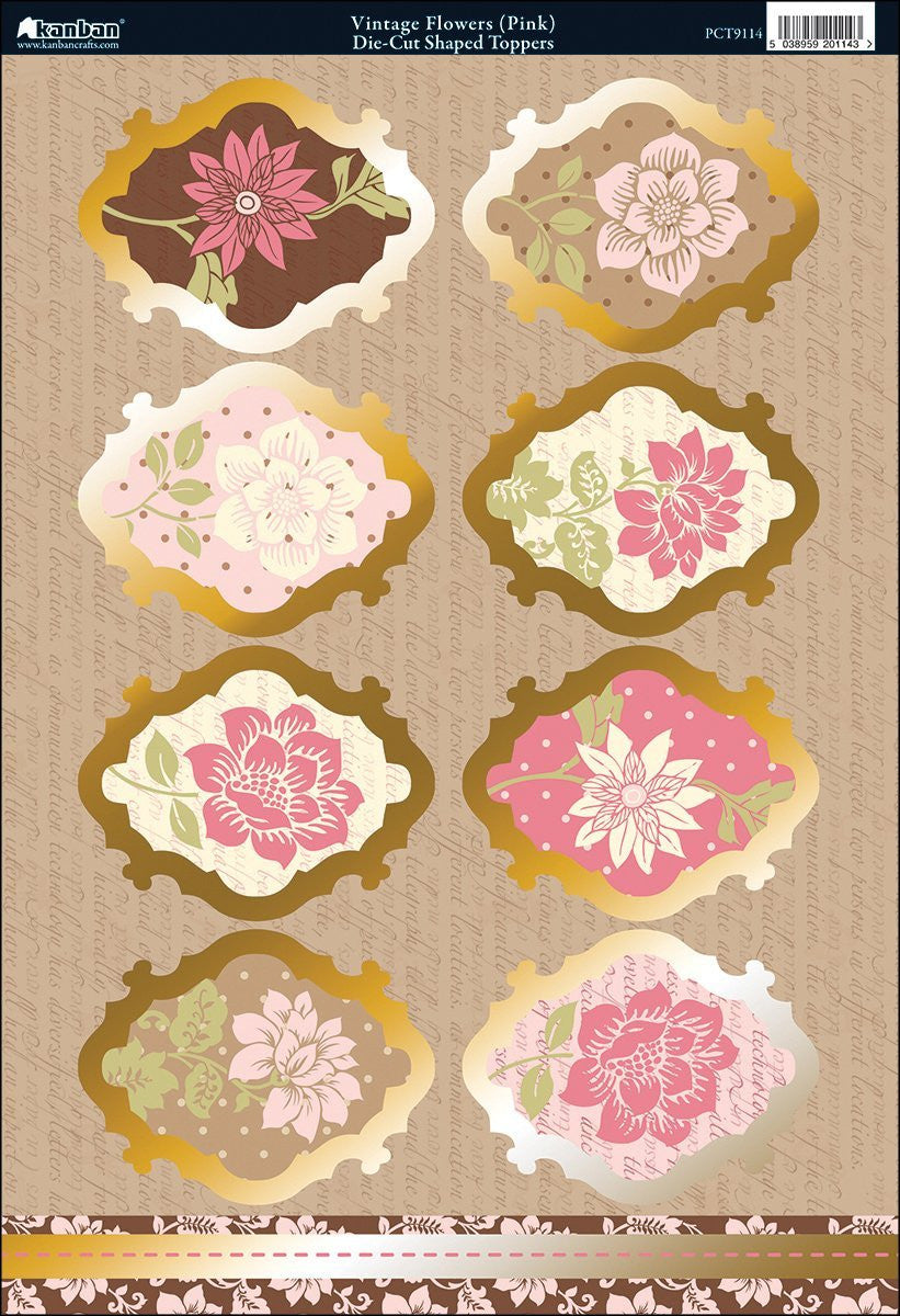 Shabby Chic Die-Cut Punch-Out Sheet 8"X12"-Vintage Flowers Pink/Ivory - hanrattycraftsgifts.co.uk