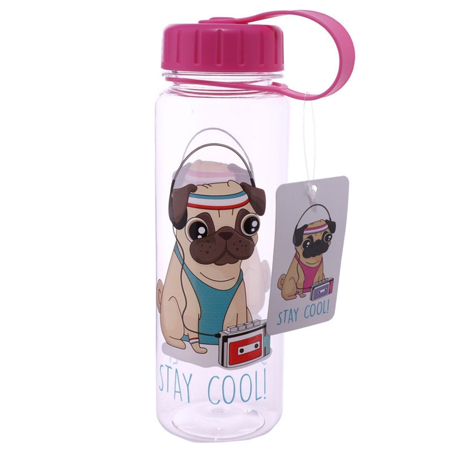 Funky Pug Stay Cool Design 500ml Bottle Fun for all the family at home, work or on holiday. Great for Pug Dog Lovers - hanrattycraftsgifts.co.uk