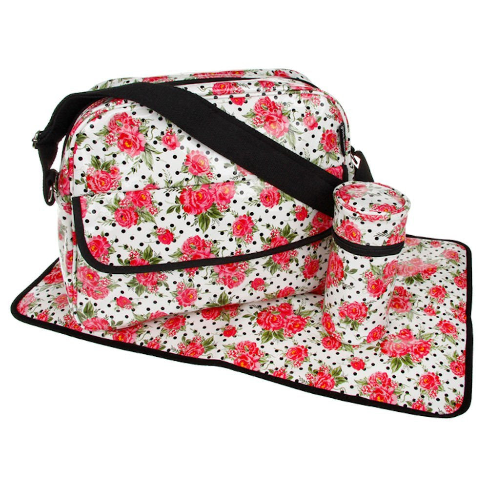 Pink Floral Nappy Bag Baby Change Bag by Jessie Steele - hanrattycraftsgifts.co.uk