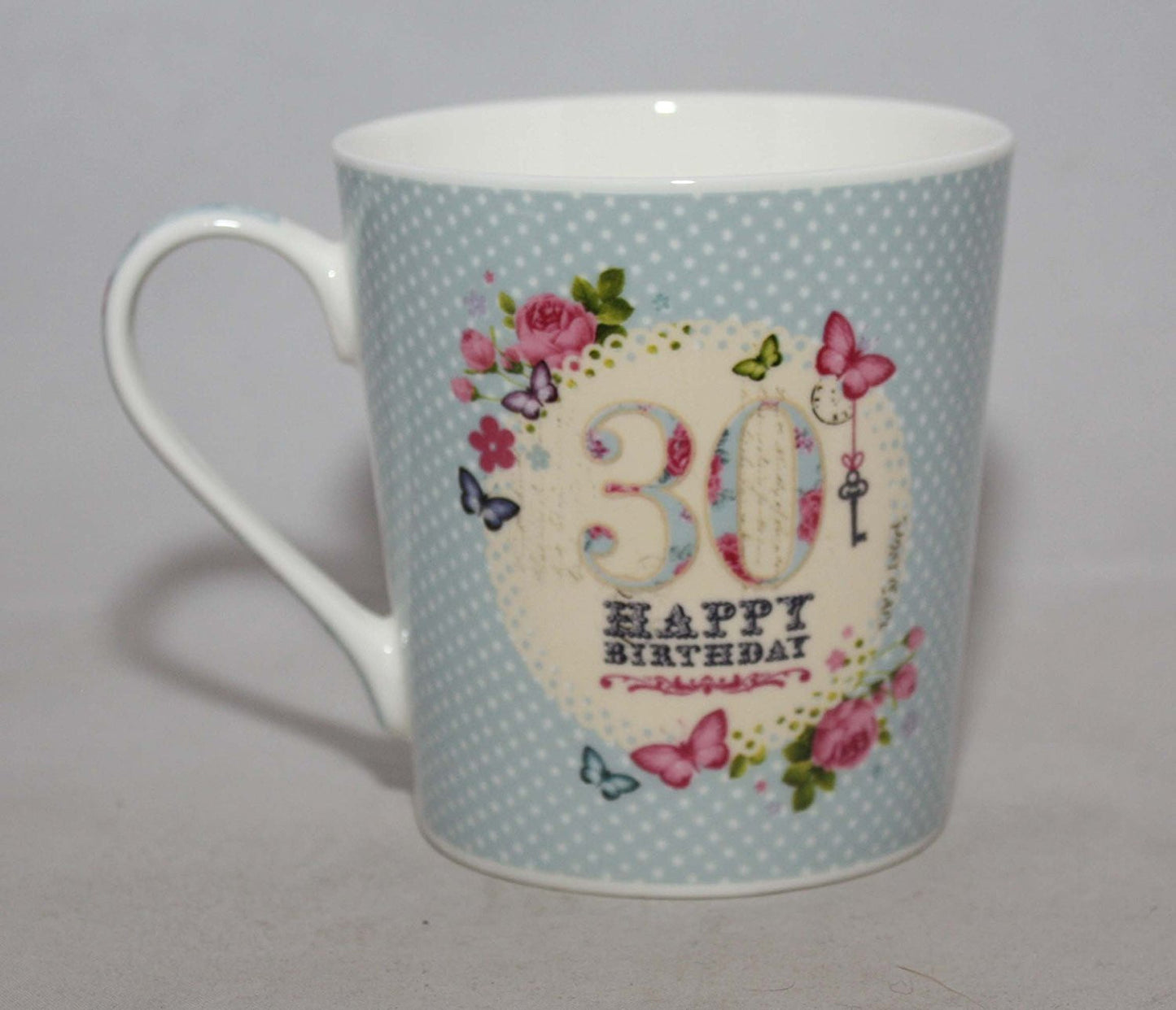 Bellissima Happy Birthday 30 Butterfly China Gift Mug - hanrattycraftsgifts.co.uk