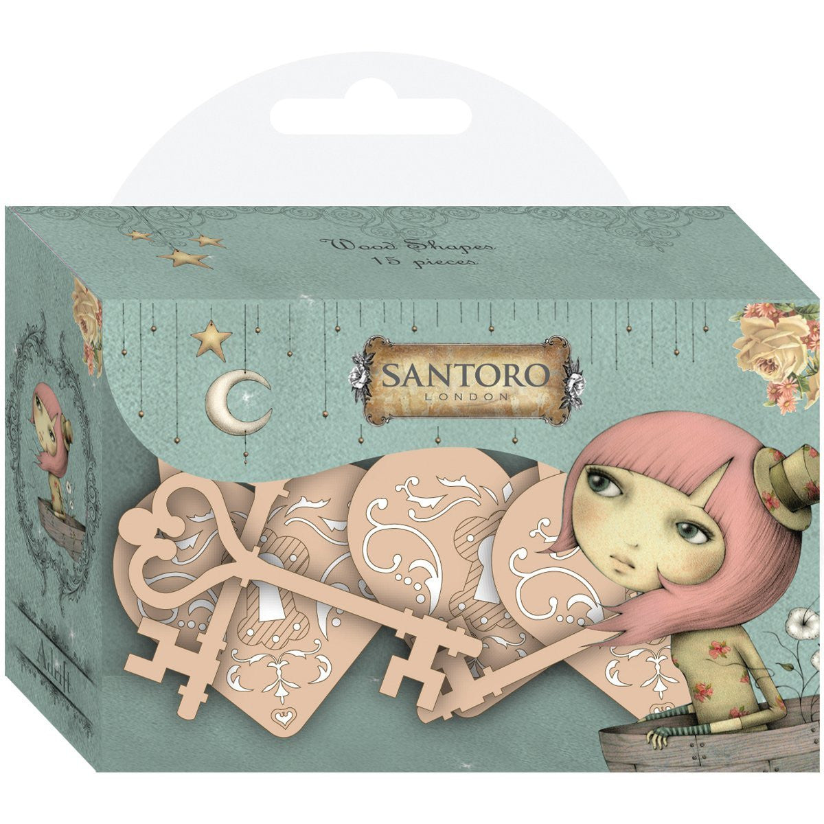 Santoro Mirabelle Wooden Shapes, Set of 18, Multi-Colour - hanrattycraftsgifts.co.uk
