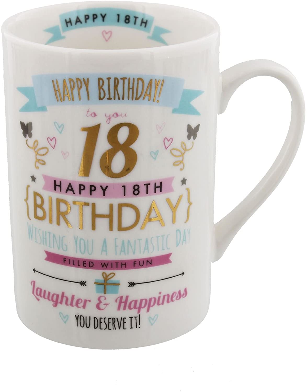Widdop & Bingham Signography Happy Birthday Pink & Gold Design mug