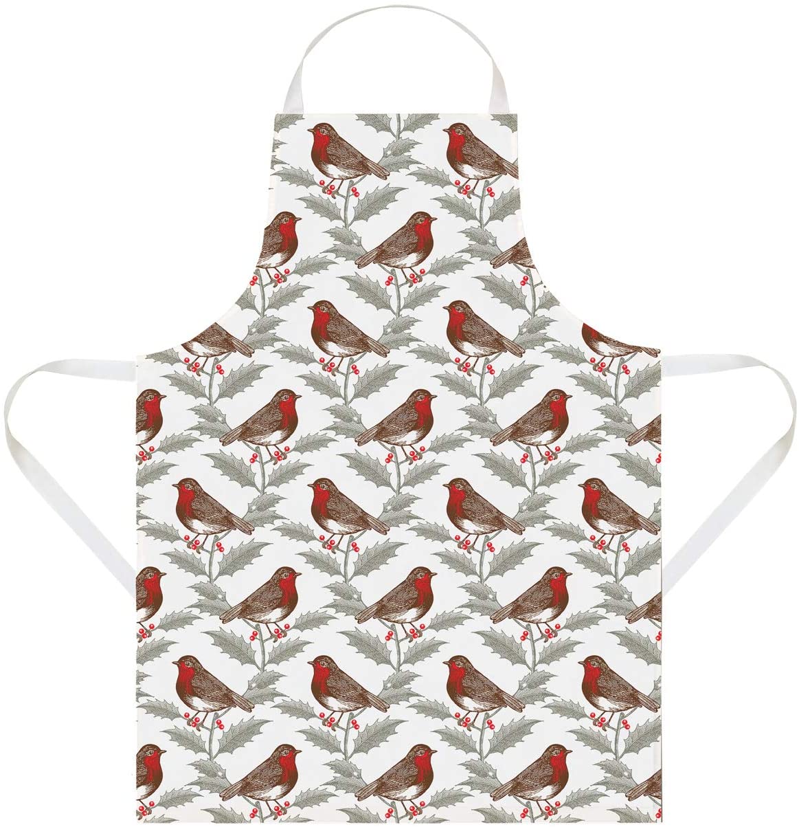 Thornback and Peel Robin and Holly Apron, Cotton, White, 60 x 80 x 3 cm
