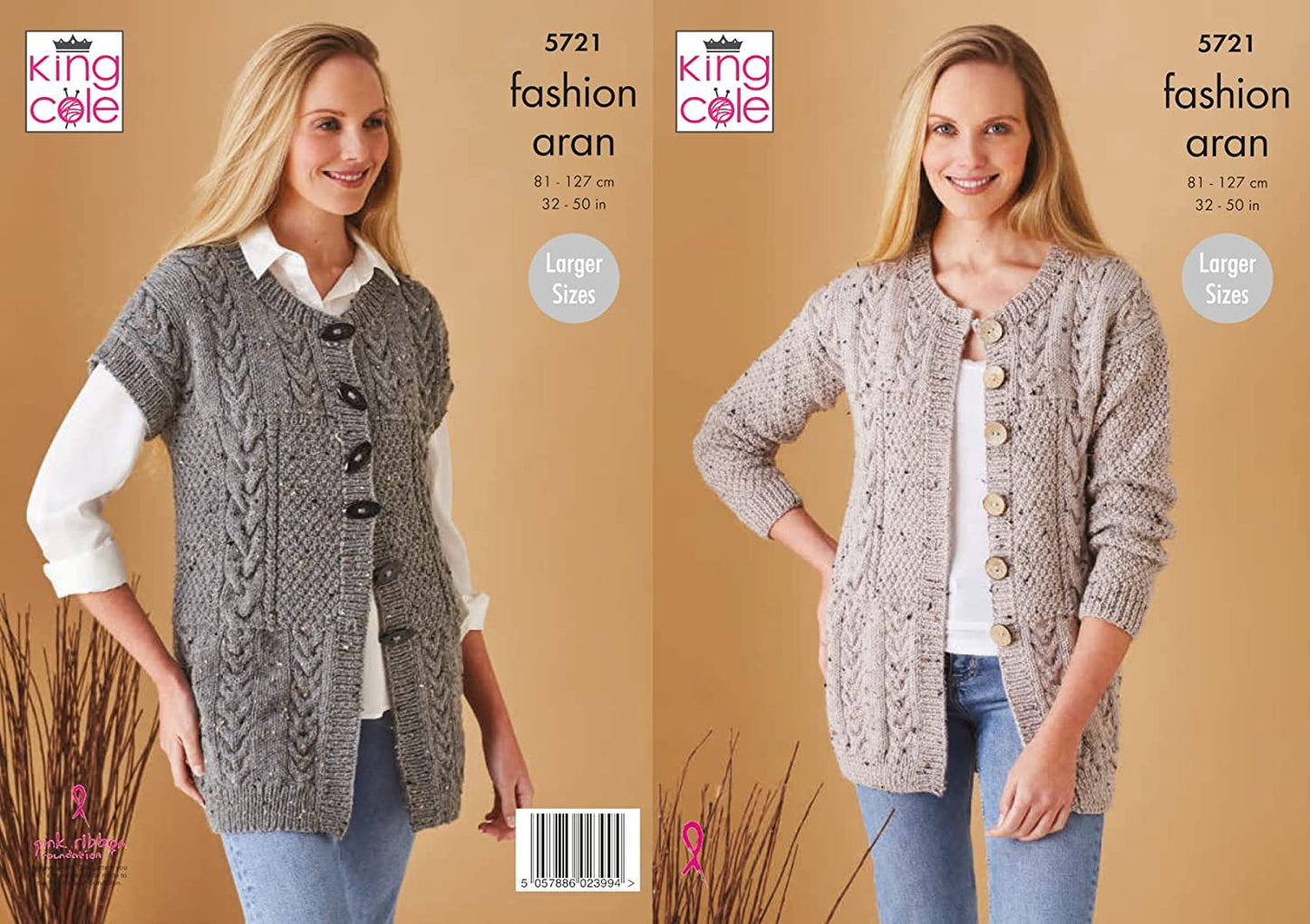 King Cole 5721 Knitting Pattern Womens Cable Waistcoat and Jacket in King Cole Fashion Aran