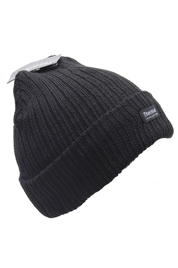 New Unisex Mens Womens Thermal Insulation Winter Black Hat Beanie Knitted  Chunky (Black)