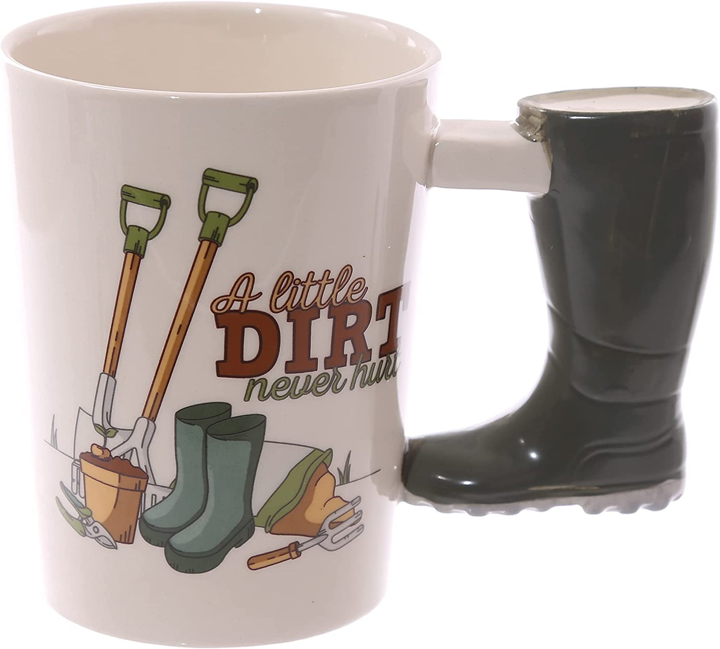 Puckator Garden Wellington Ceramic Shaped Handle Mug, Tea Coffee Hot Drinks, Decorative Gift Box