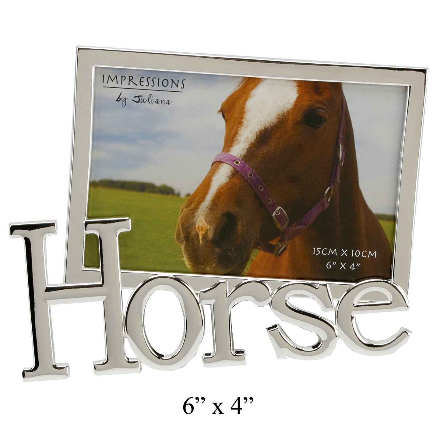 Silverplated Animal Photo Frame with Tilted Word "Horse" Design For 6"x4" Pictures - hanrattycraftsgifts.co.uk