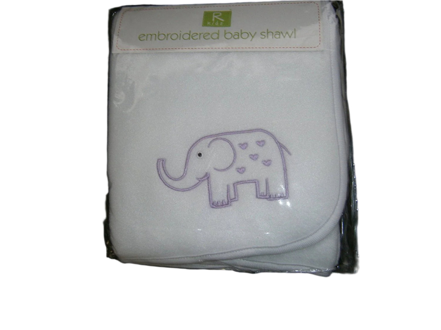 r kids embroidered baby shawl elliphant in purple with whit shawl 94cmx82 approx - hanrattycraftsgifts.co.uk
