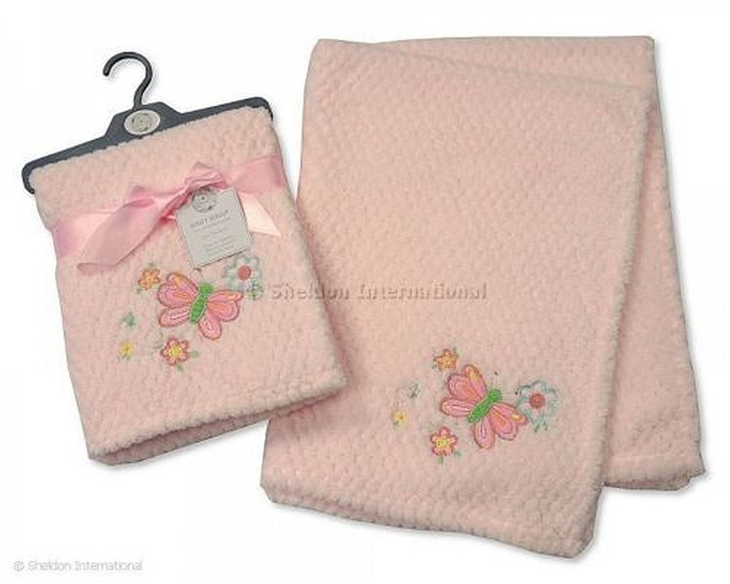 Waffle Baby Blanket Butterfly/Train Decorated T: 75 x 100 cm - Pink bw-112-938p - hanrattycraftsgifts.co.uk