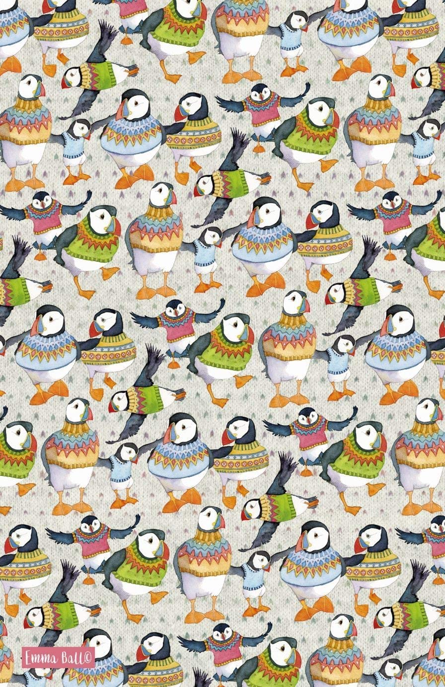 Emma Ball Woolly Puffins Cotton Tea Towel