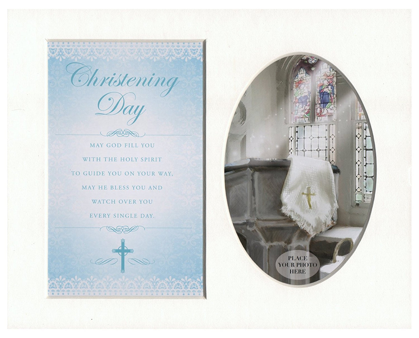 Christening Day (Blue) Special Keepsake Photo Frame Mount - hanrattycraftsgifts.co.uk