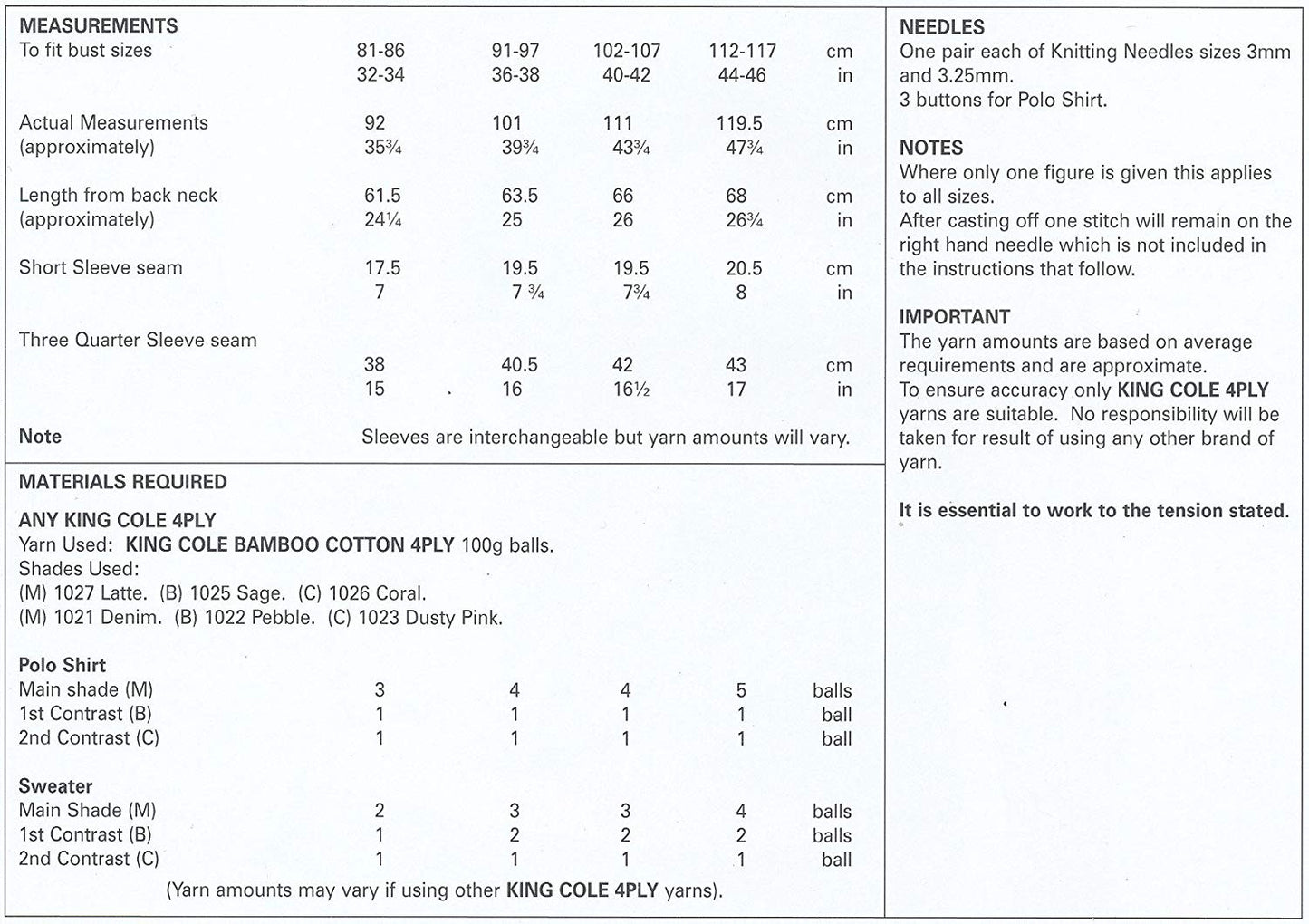 King Cole 4479 Knitting Pattern Ladies Polo Shirt and Sweater in Bamboo Cotton 4 ply - hanrattycraftsgifts.co.uk