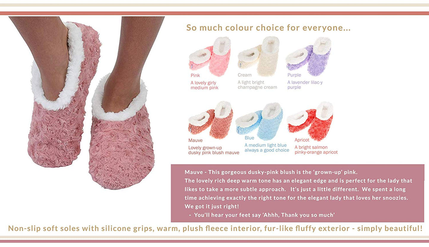 Ladies Super Soft Rose Textured Fur-Like Fabric Snoozies Slippers - hanrattycraftsgifts.co.uk
