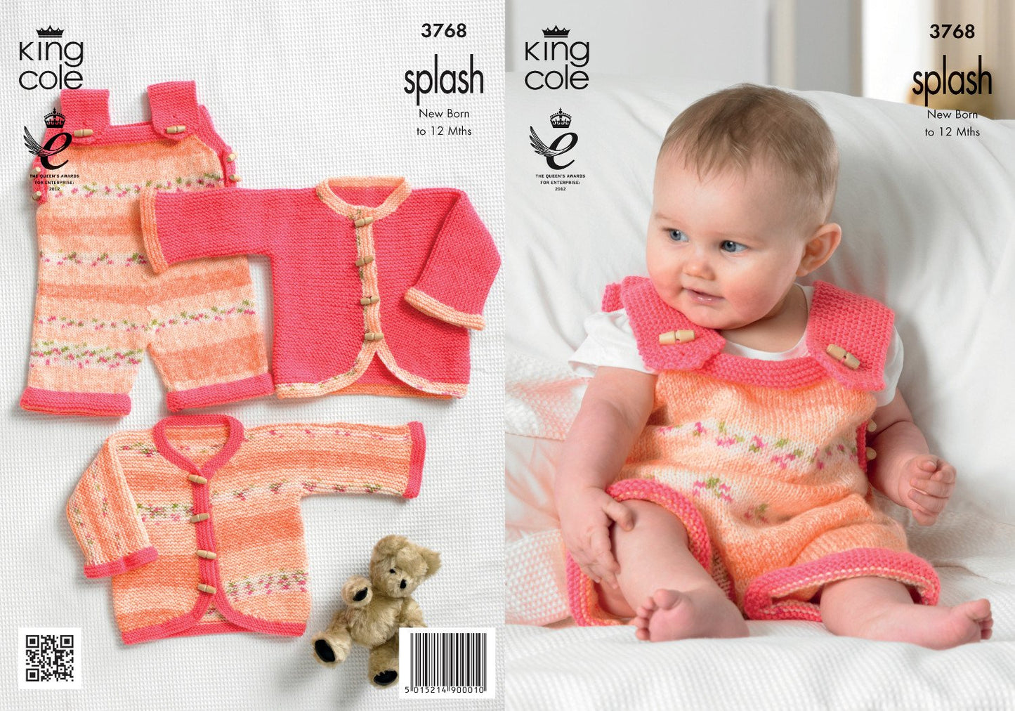 King Cole Double Knitting Pattern Splash DK Baby Set Knitted Dungarees & Cardigans 3768 - hanrattycraftsgifts.co.uk