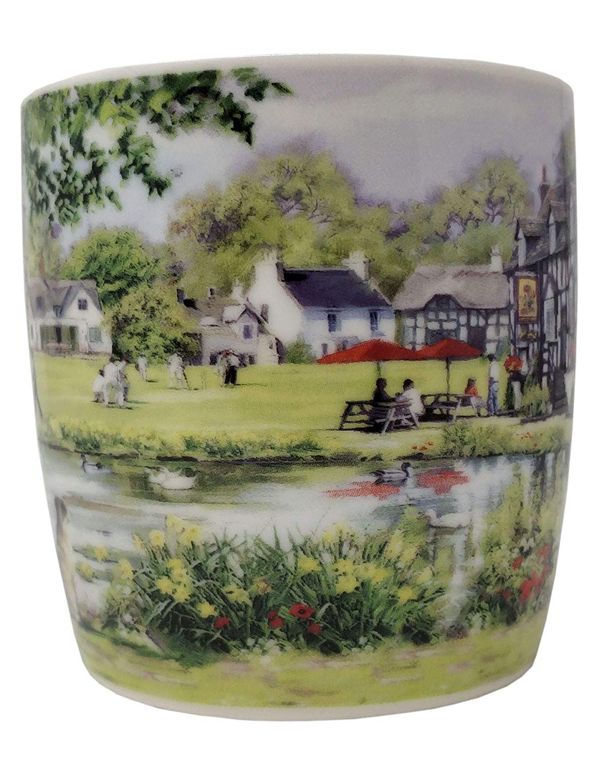 Country Pub River Scene Fine China Mug Cup 9cm x 8.5cm - hanrattycraftsgifts.co.uk