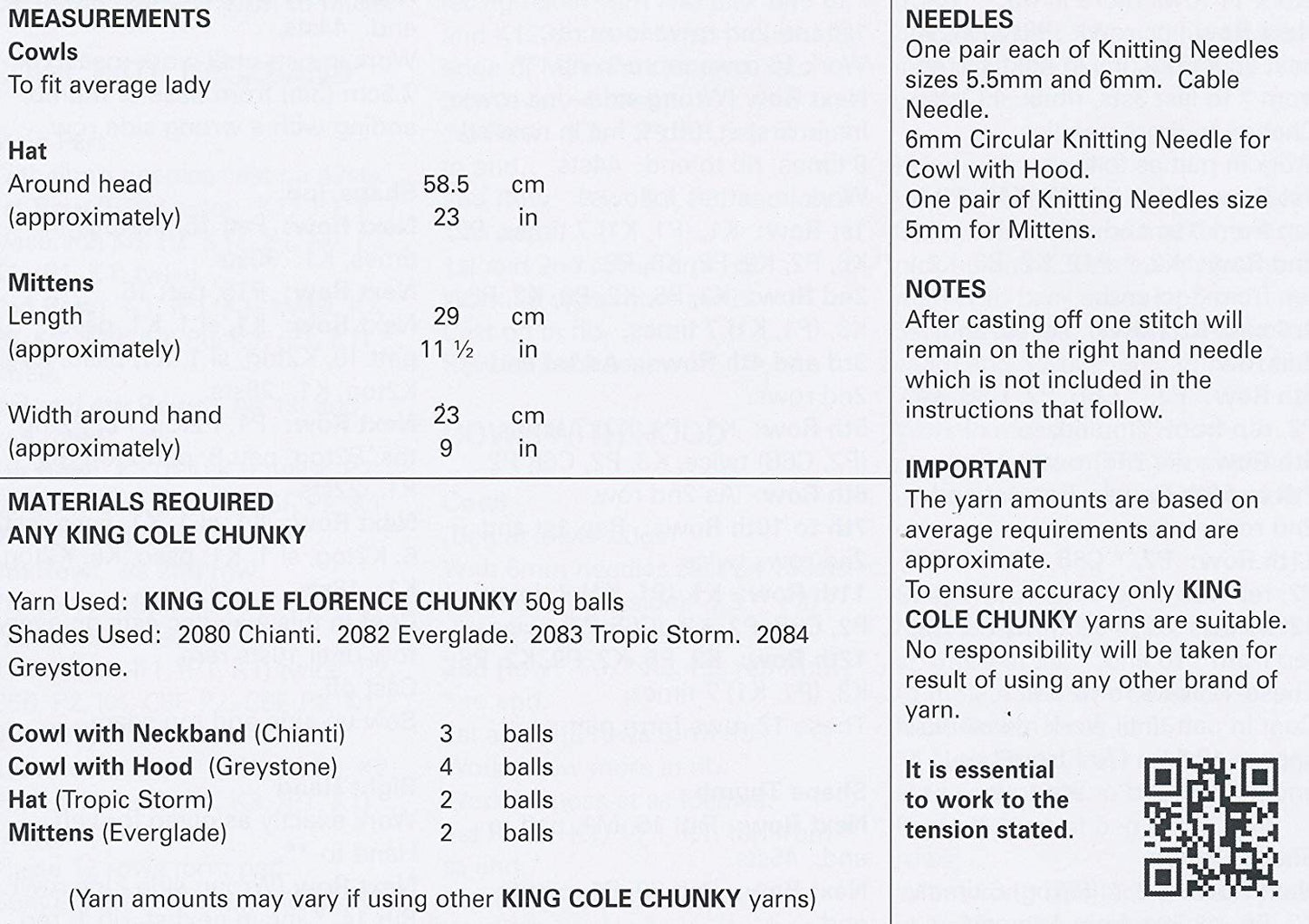 King Cole Ladies Knitting Pattern Womens Accessories Cowls Hat Mittens Florence Chunky (4298) - hanrattycraftsgifts.co.uk