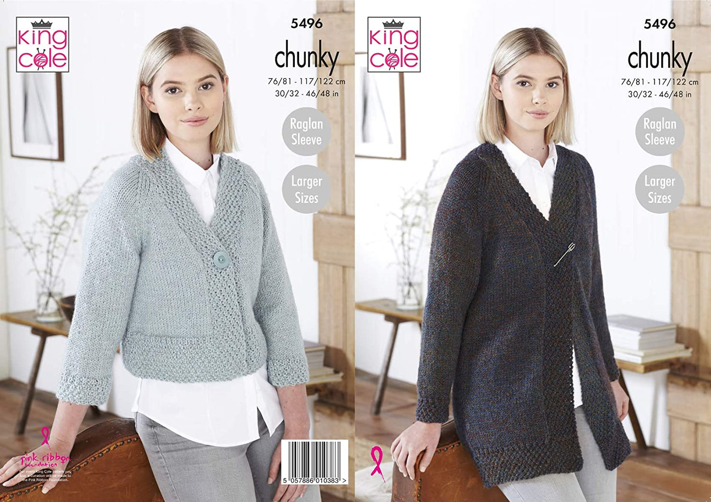 King Cole 5496 Knitting Pattern Womens Raglan Sleeve Cardigans in Big Value Poplar Chunky