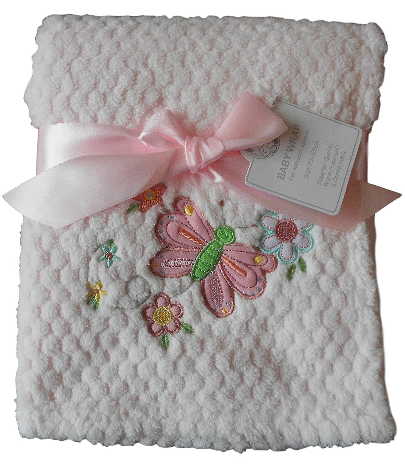 Baby Girls Beautiful Pink Butterfly and Flowers Blanket Wrap 100cm x 75cm approx - hanrattycraftsgifts.co.uk