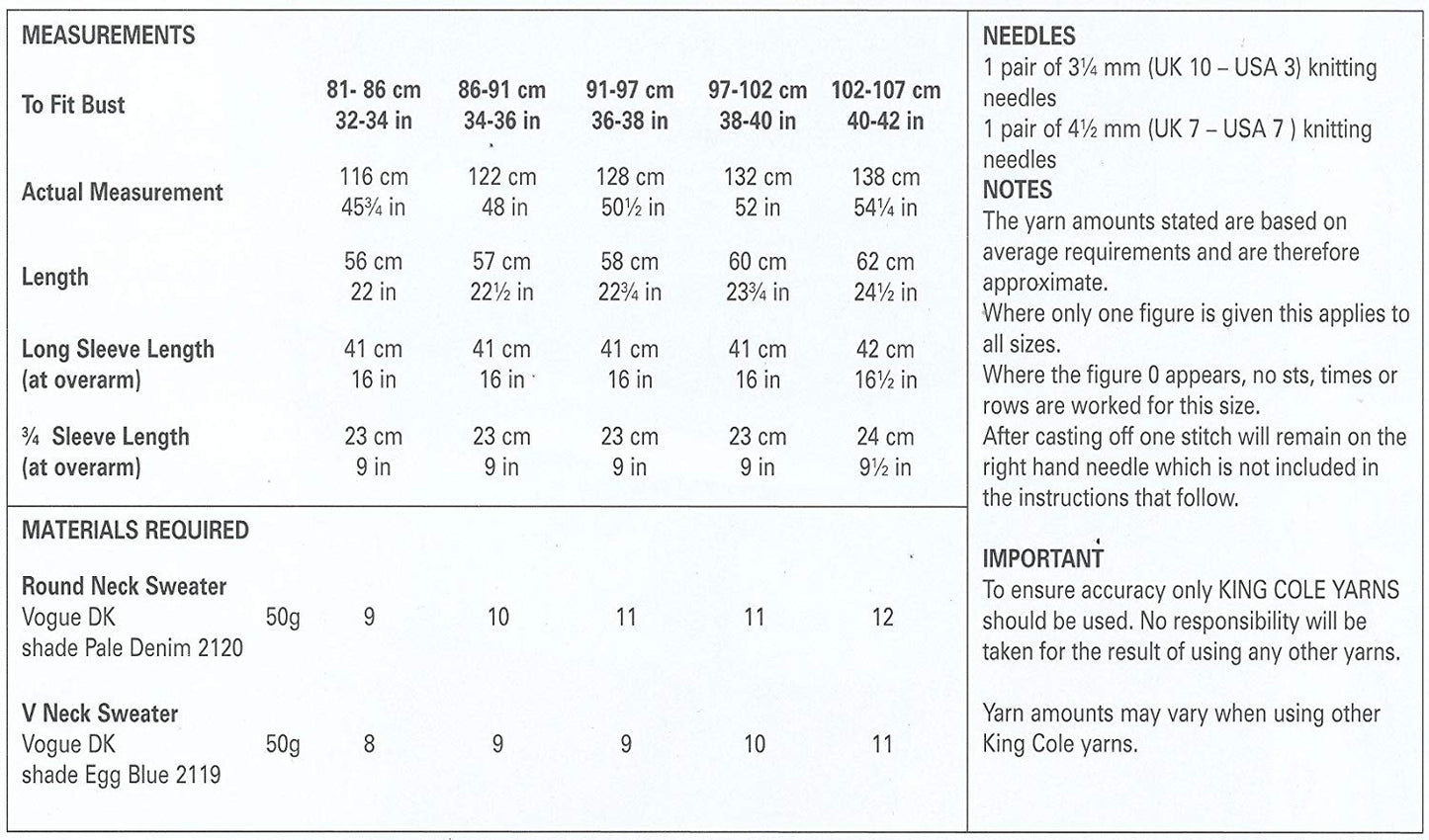 King Cole 4455 Knitting Pattern Ladies Sweaters to knit in Vogue DK - hanrattycraftsgifts.co.uk