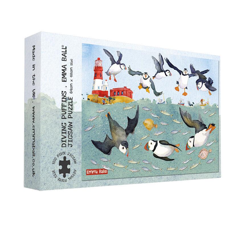 Emma Ball 1000 Piece Jigsaw Puzzle Diving Puffins Made in the UK