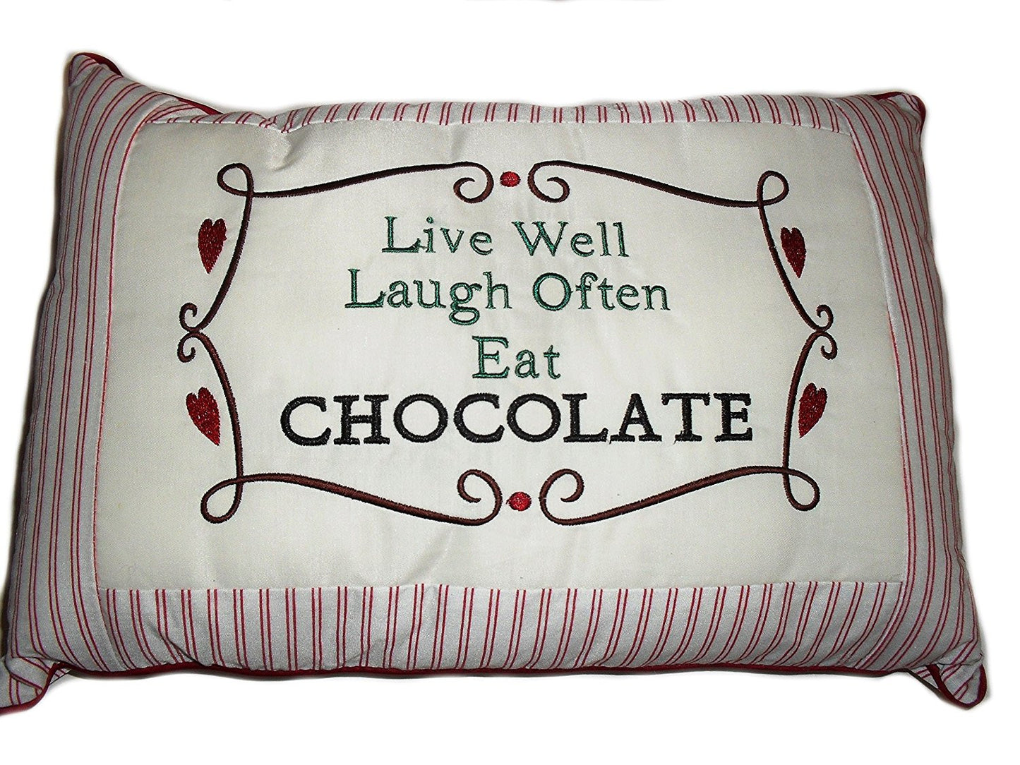 Live Well, Laugh Often, Eat Chocolate" Funny Decorative Cushion - hanrattycraftsgifts.co.uk