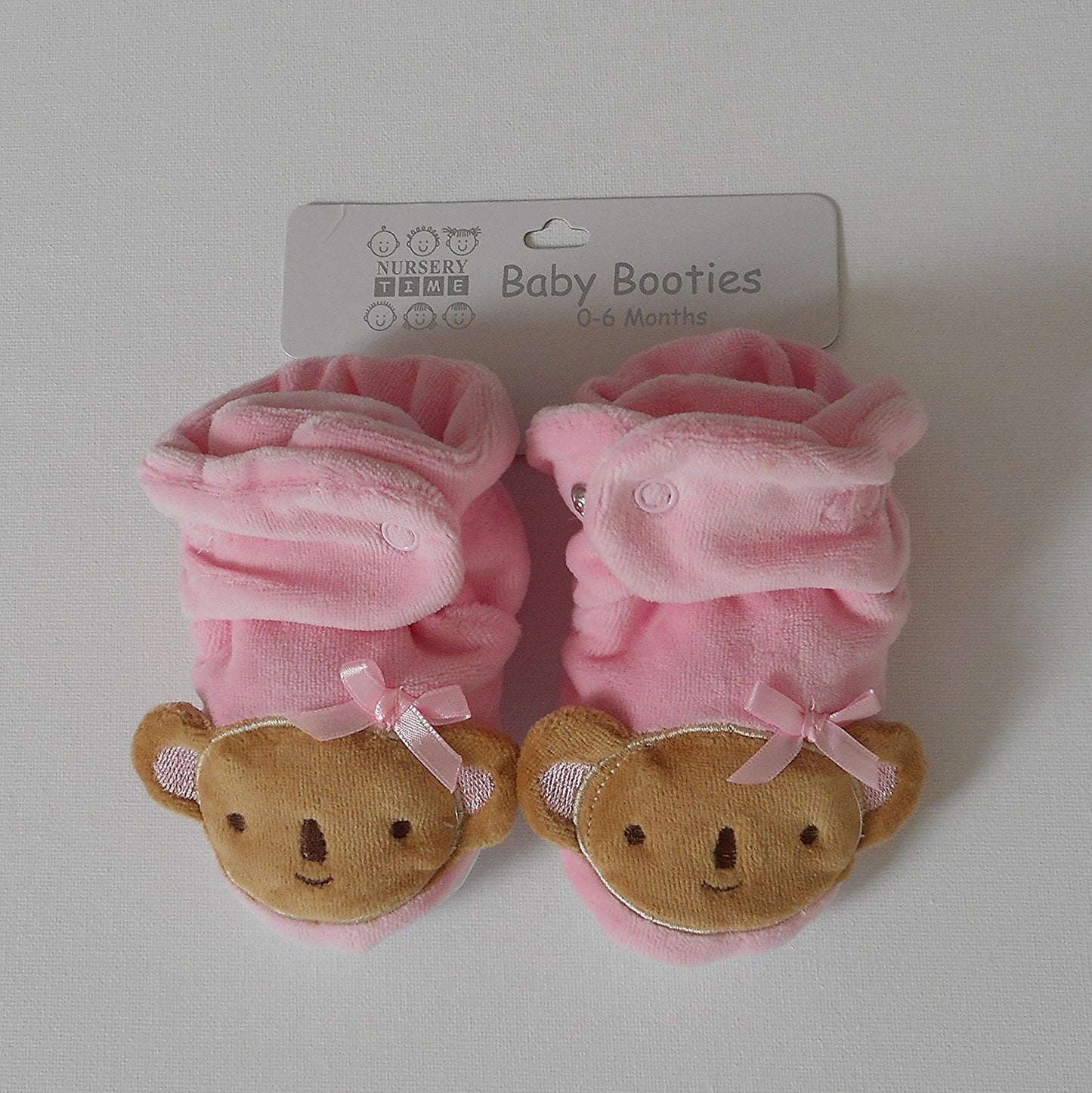 Pair of Pink Baby Girl Newborn Velour Bear Booties 0 - 6 Months - hanrattycraftsgifts.co.uk